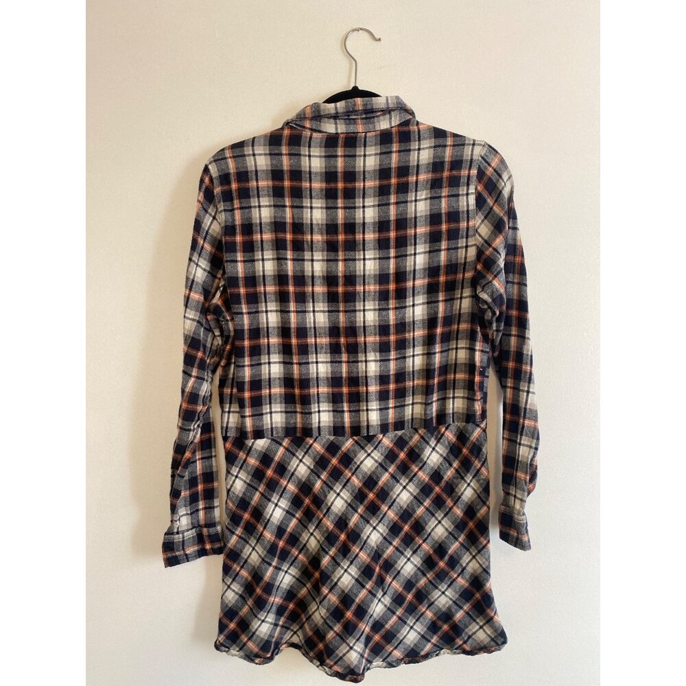 Japna Navy & Orange Women’s Plaid Flannel Tunic Shirt Size L 100% Cotton - Picture 3 of 5